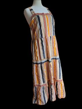 LOFT Tiered Maxi Dress – Striped Cotton – Boho – Size 14 (L)